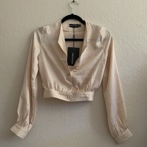 Champagne Satin Button Front Crop Shirt
